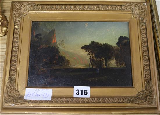 19th century Italian School, oil, classical landscape, 14 x 20cm